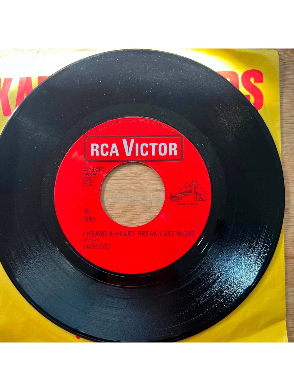 Jim Reeves - I Heard a Heart Break Last Night 45rpm VG+ R08